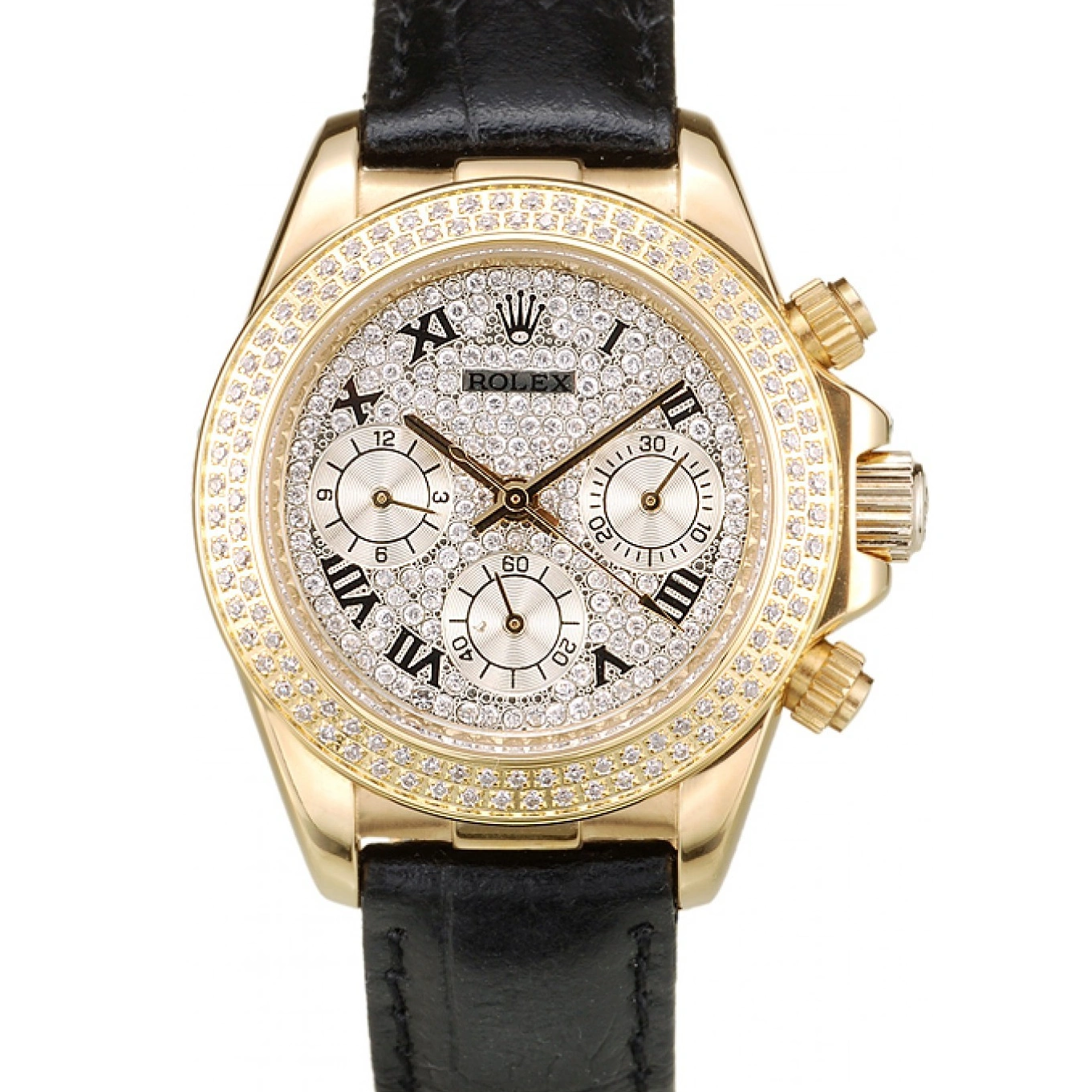 Crystal 98238 Daytona Bezel Lady Studded Studded Crystal Gold Dial Rolex Case 1025